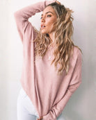 Joansy Knit in Light Pink womens ribbed knit jumper in soft light pink front view