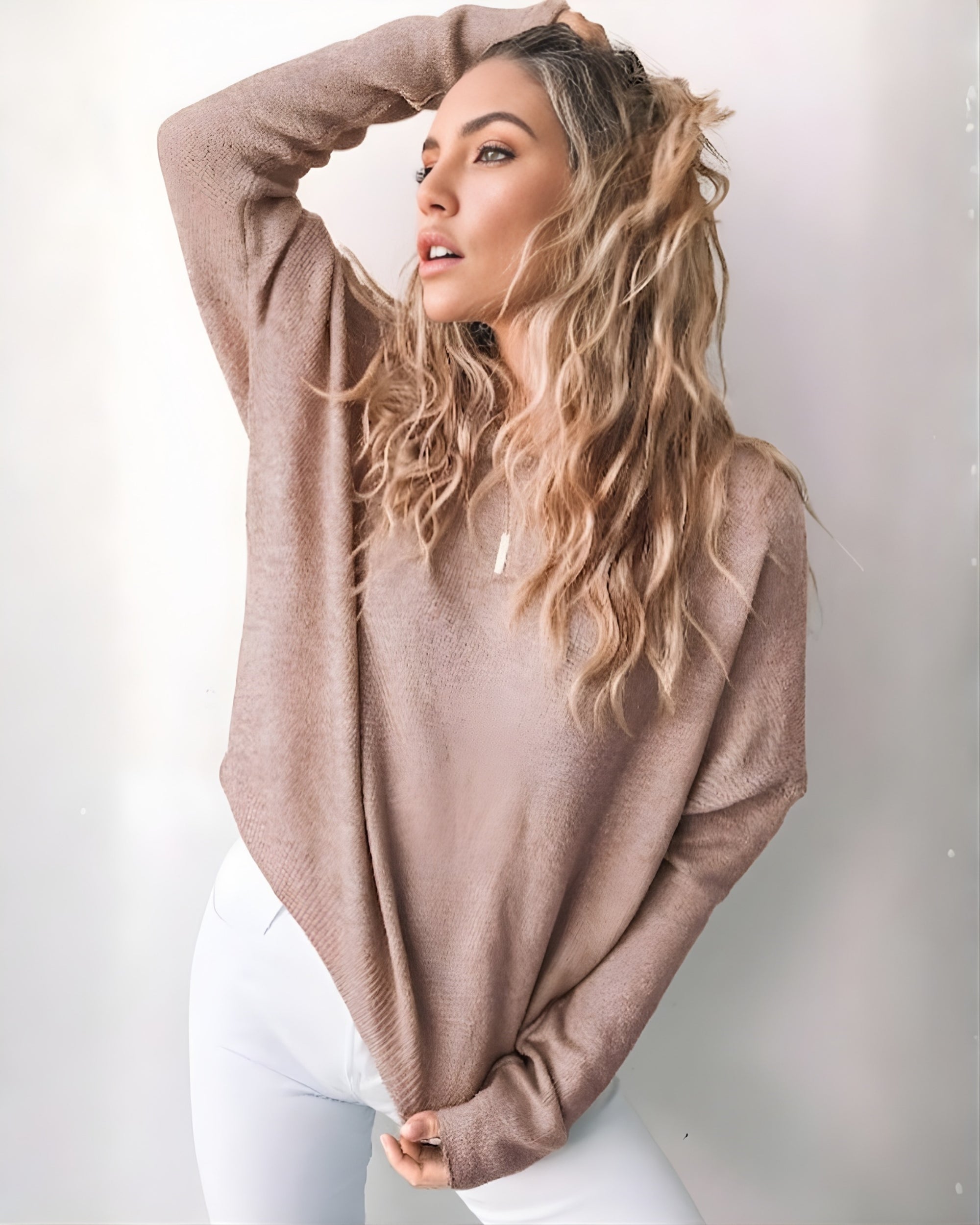 Joansy Knit in Oat womens ribbed knit jumper in soft oat front view