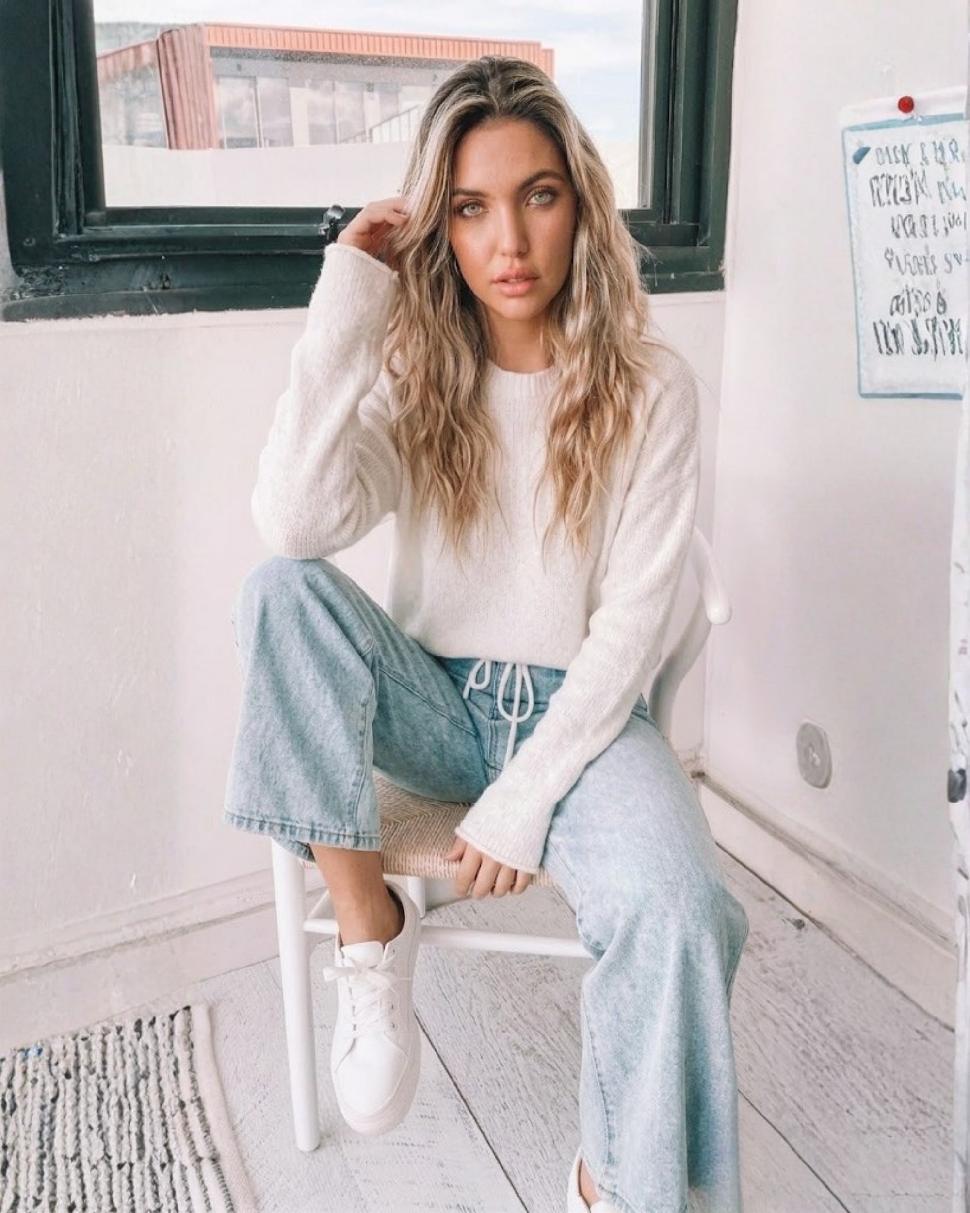 Joansy Knit in White womens ribbed knit jumper in crisp white front view