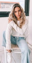 Joansy Knit in White womens crisp white ribbed knit jumper back view