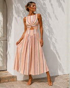 Women's multi stripe midi dress front view, the Jolene Dress in Multi Stripe by Esther & Co