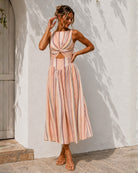 Women's multi stripe sleeveless midi dress, the Jolene Dress in Multi Stripe by Esther & Co