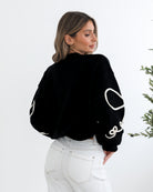 Junaelle Knit in Black Multi womens black cream bow knit close up bow detail