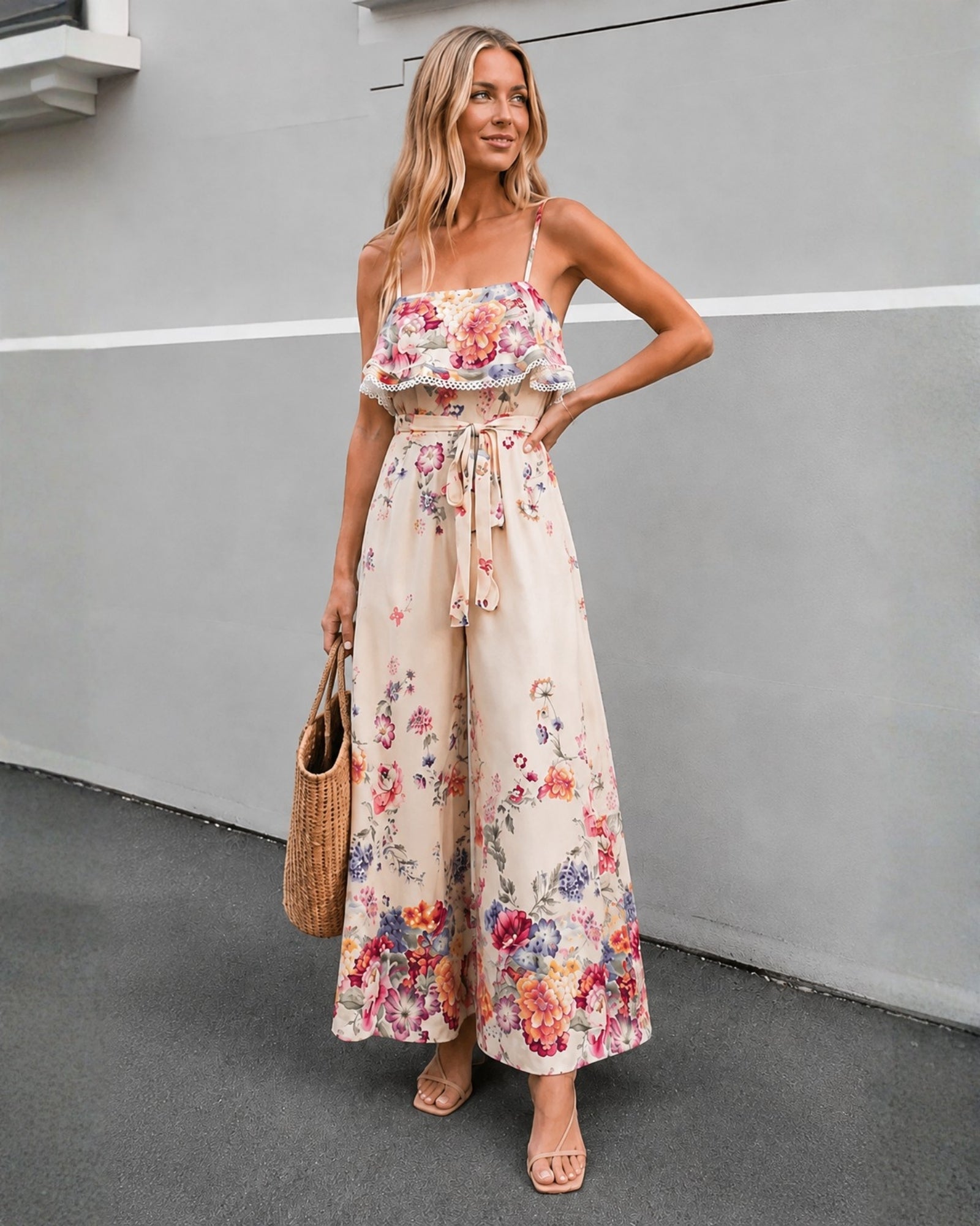 Women's floral print wide leg jumpsuit, the Kaielle Jumpsuit in Floral Harmony by Esther & Co