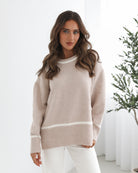 Kaliyah Knit in Beige Multi womens printed wool blend jumper front view