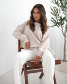 Kaliyah Knit in Beige Multi beige multi print knit jumper back view