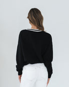 Kanoe Knit in Black Print black and white text print wool blend knit full length