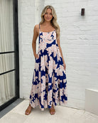 Women's navy floral print maxi dress, the Khalis Navy Floral Dress by Esther & Co