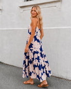 Women's navy floral print maxi dress front view by Esther & Co