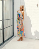 Women's multi print maxi dress front view by Esther & Co