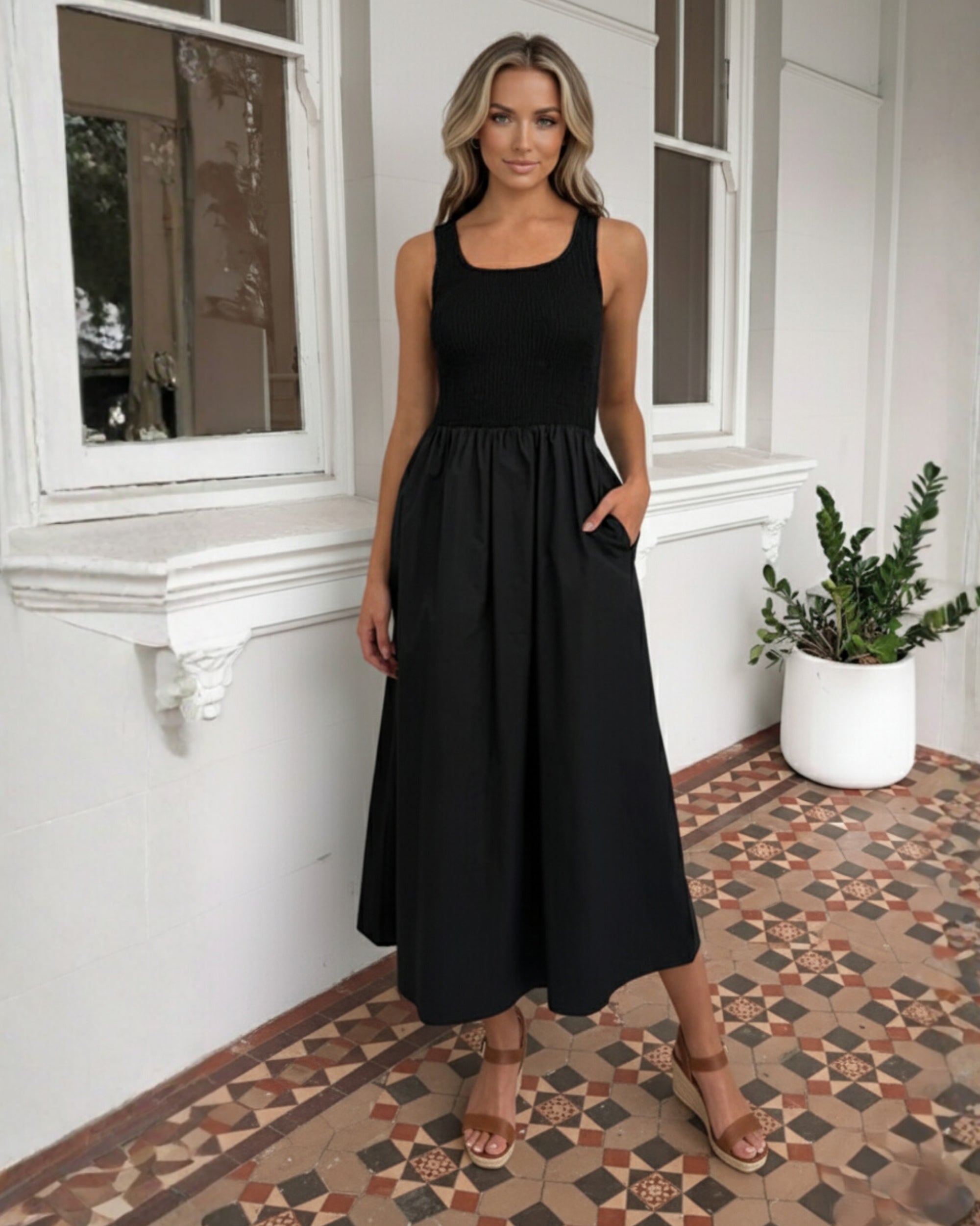 Kyline black dress, styled view