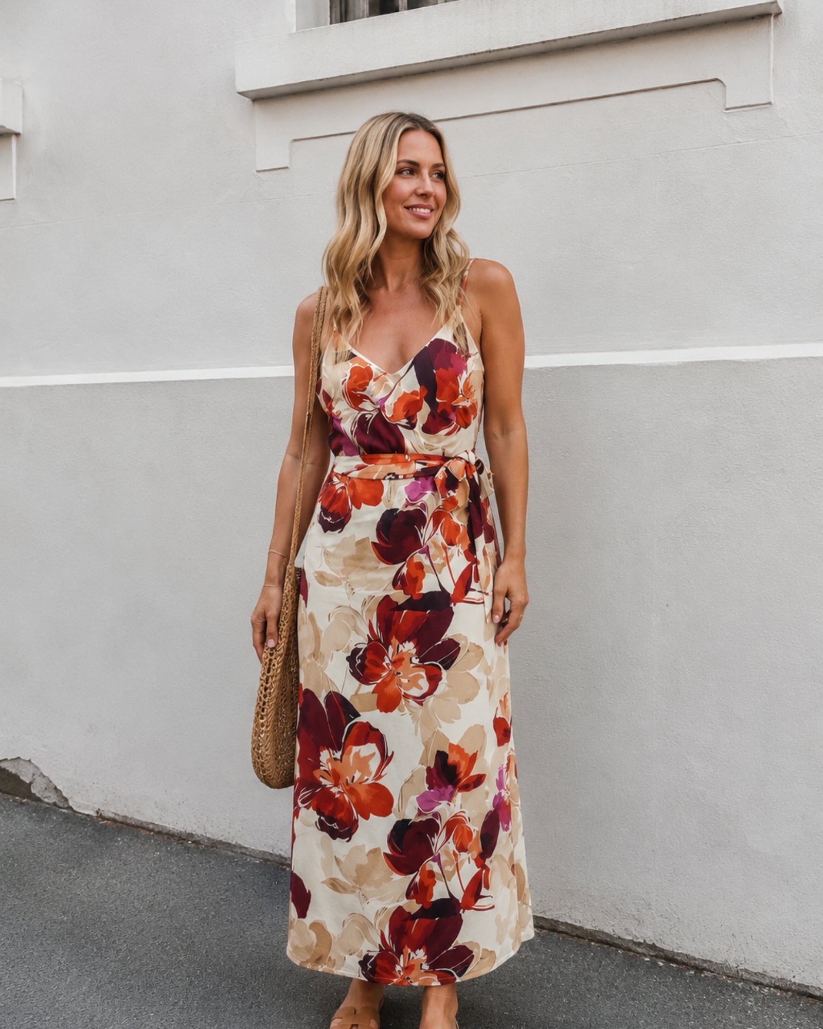 Women's fawn floral print dress front view by Esther & Co