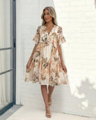 Women's cream floral mini dress front view by Esther & Co