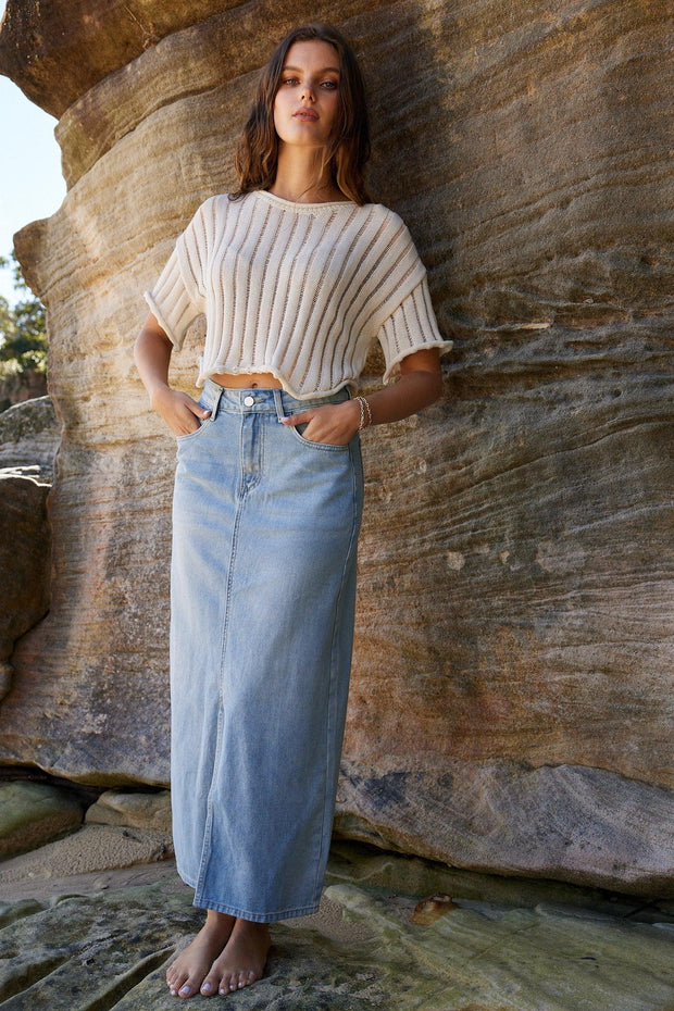 Larice Skirt - Blue Denim-Skirts-Womens Clothing-ESTHER & CO.