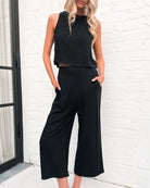 Women's black wide leg linen pants with cropped silhouette, the Lighthouse Pants in Black by Esther & Co