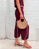 Lighthouse bordeaux wide-leg linen pants, full length