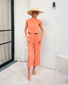 Lighthouse rust wide-leg linen pants, front view
