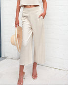 Lizzo Pants in Oatmeal oatmeal cropped wide leg linen pants side view
