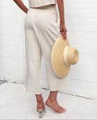 Lizzo Pants in Oatmeal womens oatmeal linen pants styled outfit