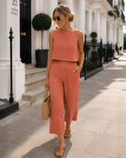 Women's rust sleeveless linen crop top, the Lizzo Top in Rust by Esther & Co