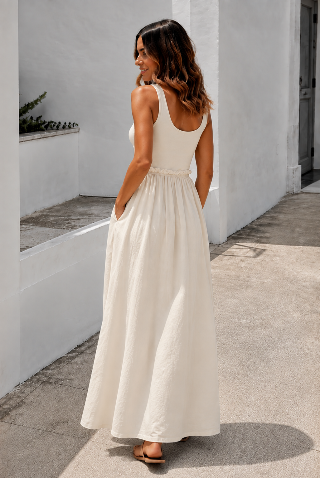 Lucienne Dress in Ivory, women's cotton maxi dress by Esther & Co, photo 7