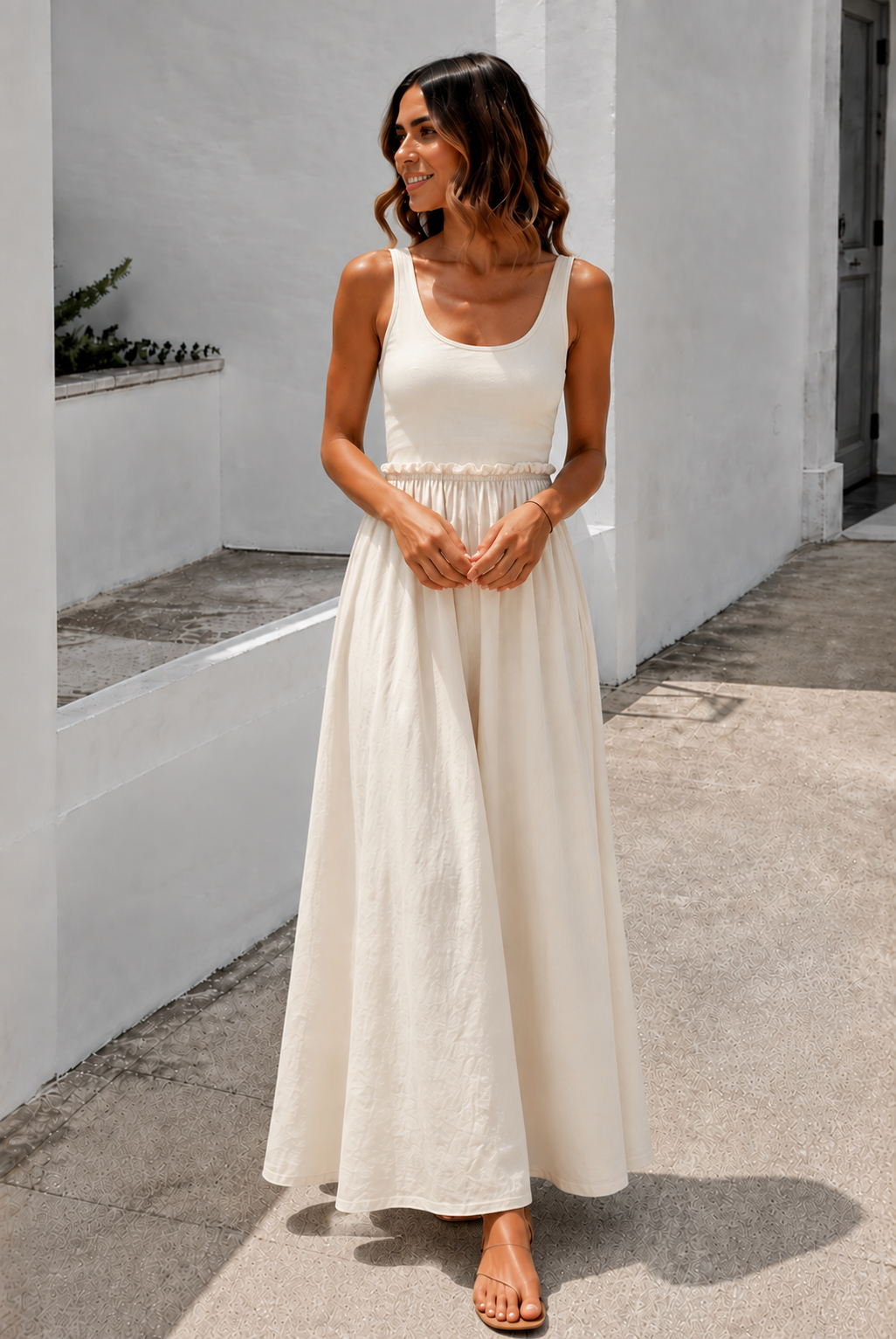 Lucienne Dress in Ivory, women's cotton maxi dress by Esther & Co, photo 5