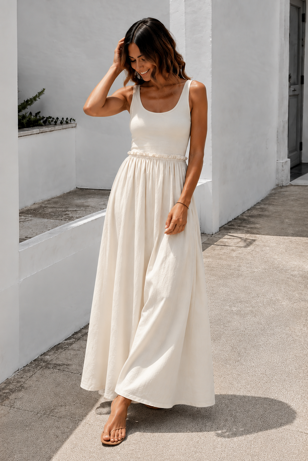 Lucienne Dress in Ivory, women's cotton maxi dress by Esther & Co, photo 8