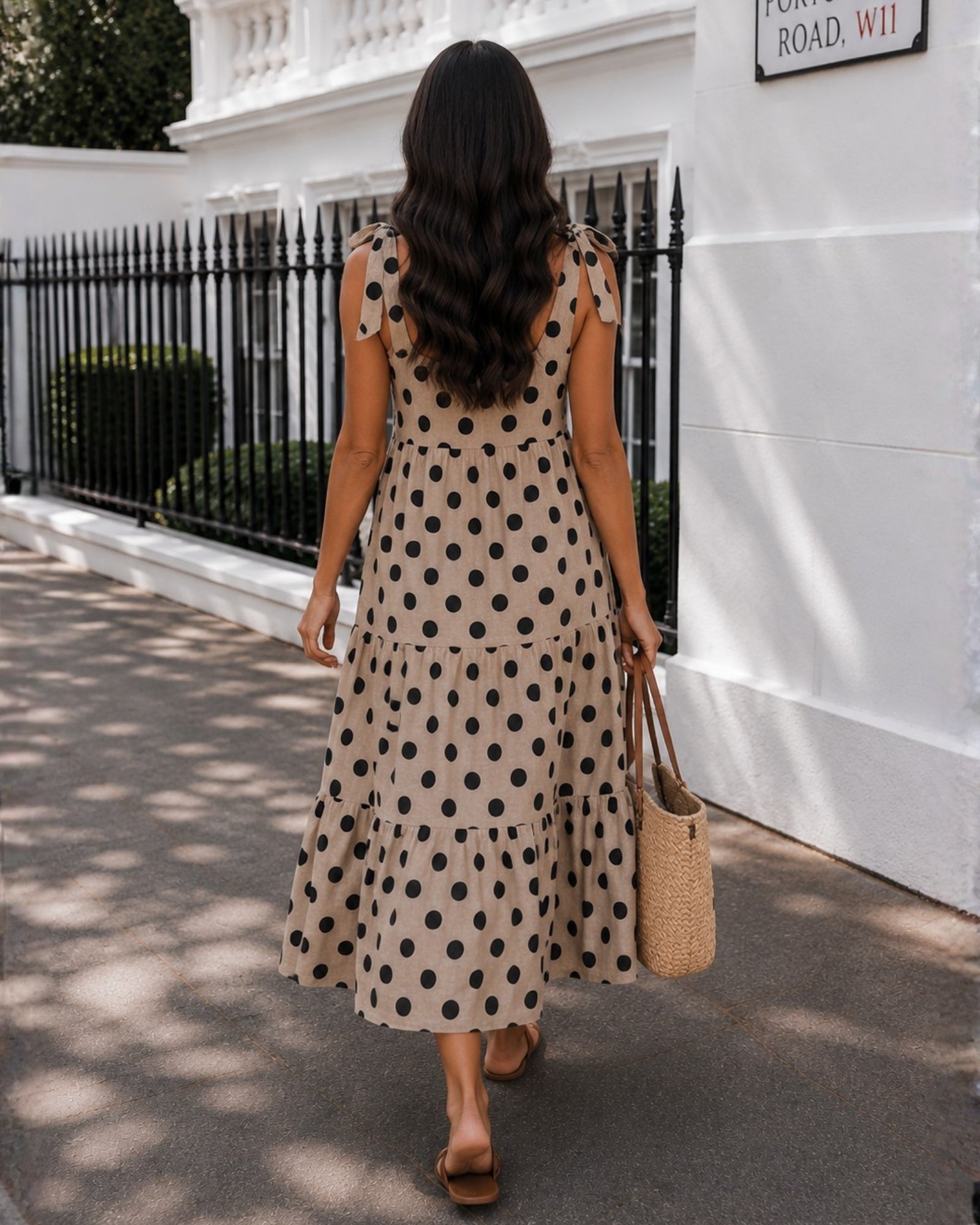 Women's khaki spot linen blend midi dress, the Lyda Dress in Khaki Spot by Esther & Co