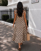 Women's khaki spot linen blend midi dress, the Lyda Dress in Khaki Spot by Esther & Co
