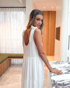 Lydia white linen midi dress, side view