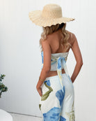 Women's blue floral wide-leg pants full length by Esther & Co