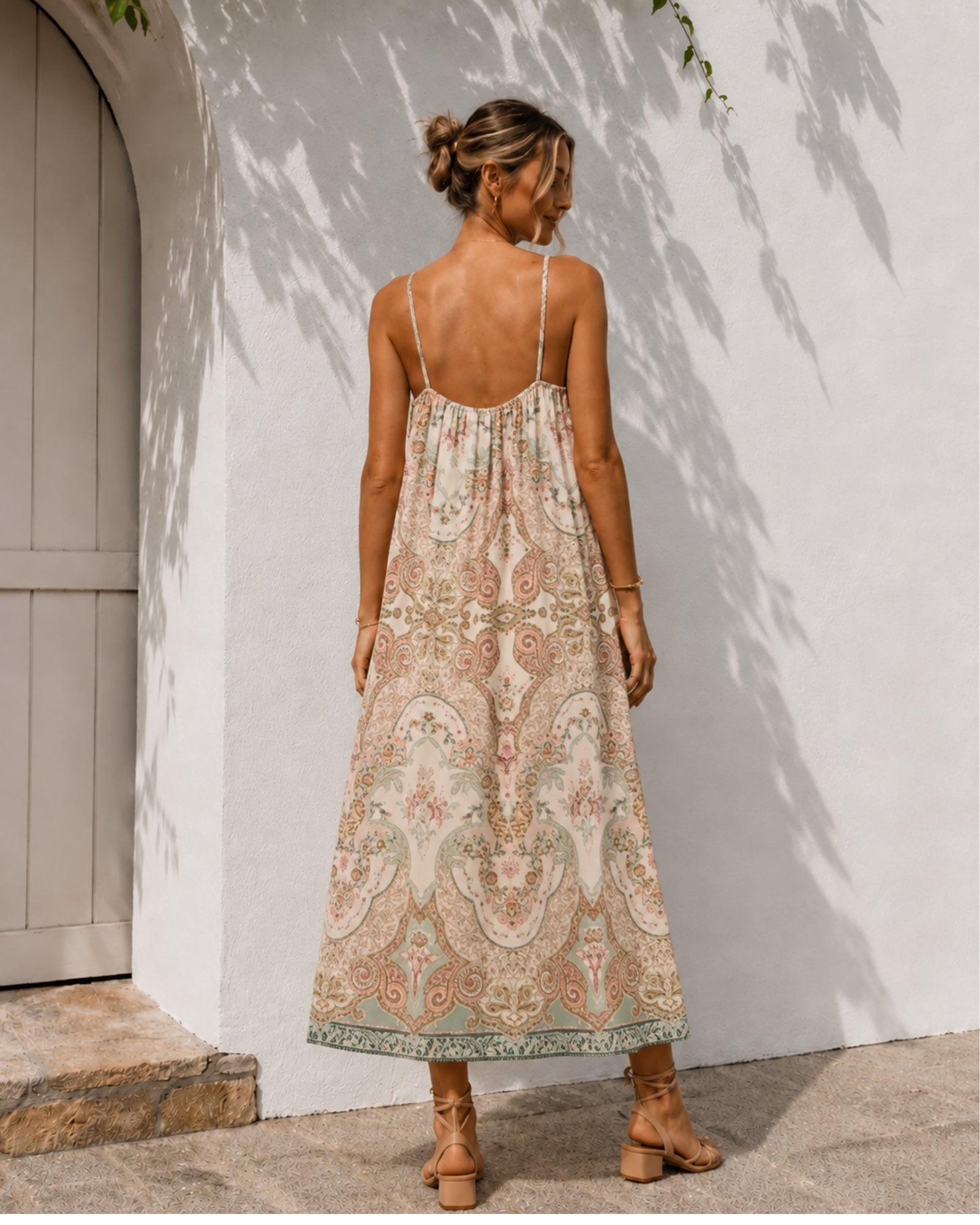 Women's square neck paisley floral print midi dress, the Maravelle Dress in Boho Reverie by Esther & Co