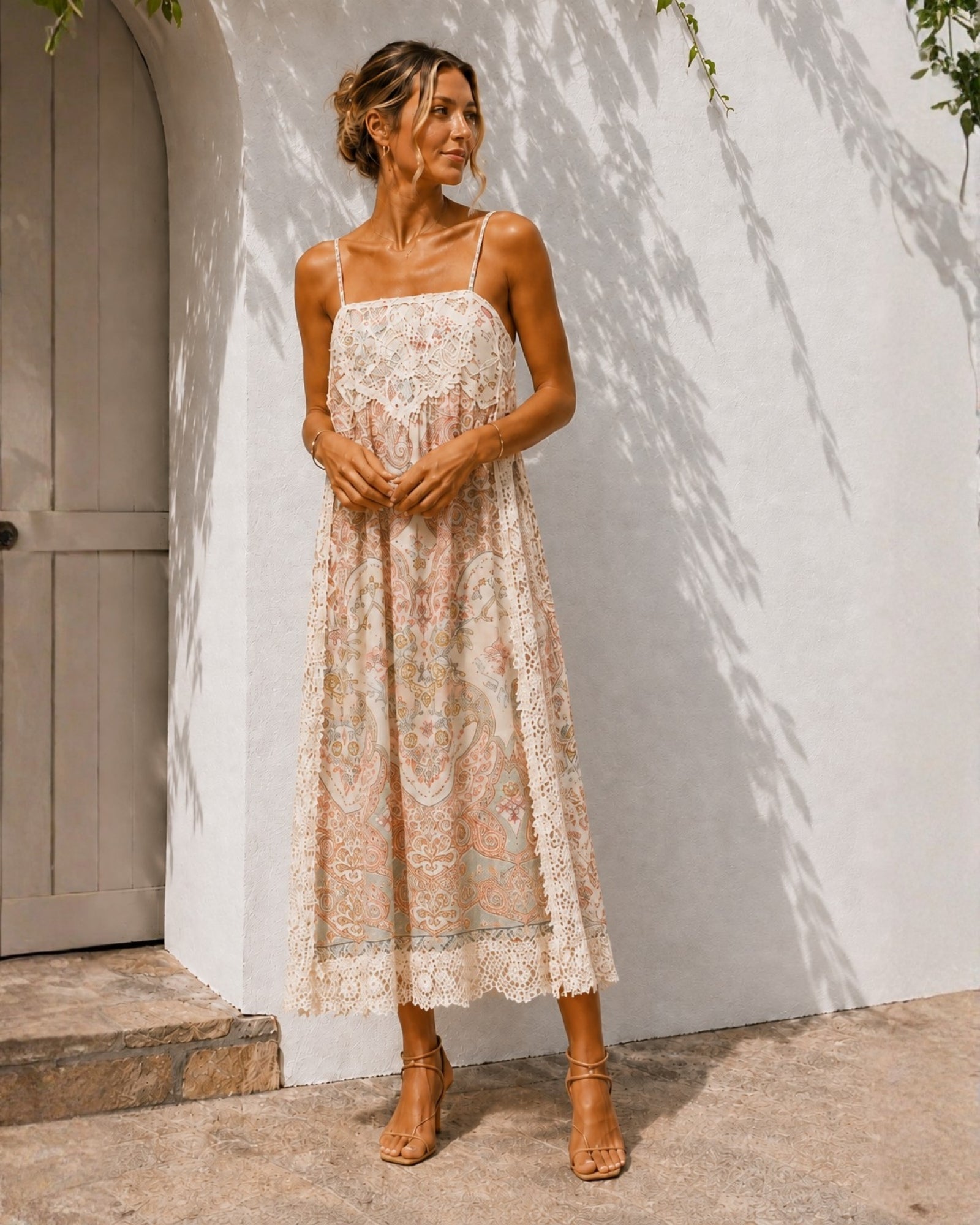 Women's square neck printed midi dress, the Maravelle Dress in Boho Reverie by Esther & Co