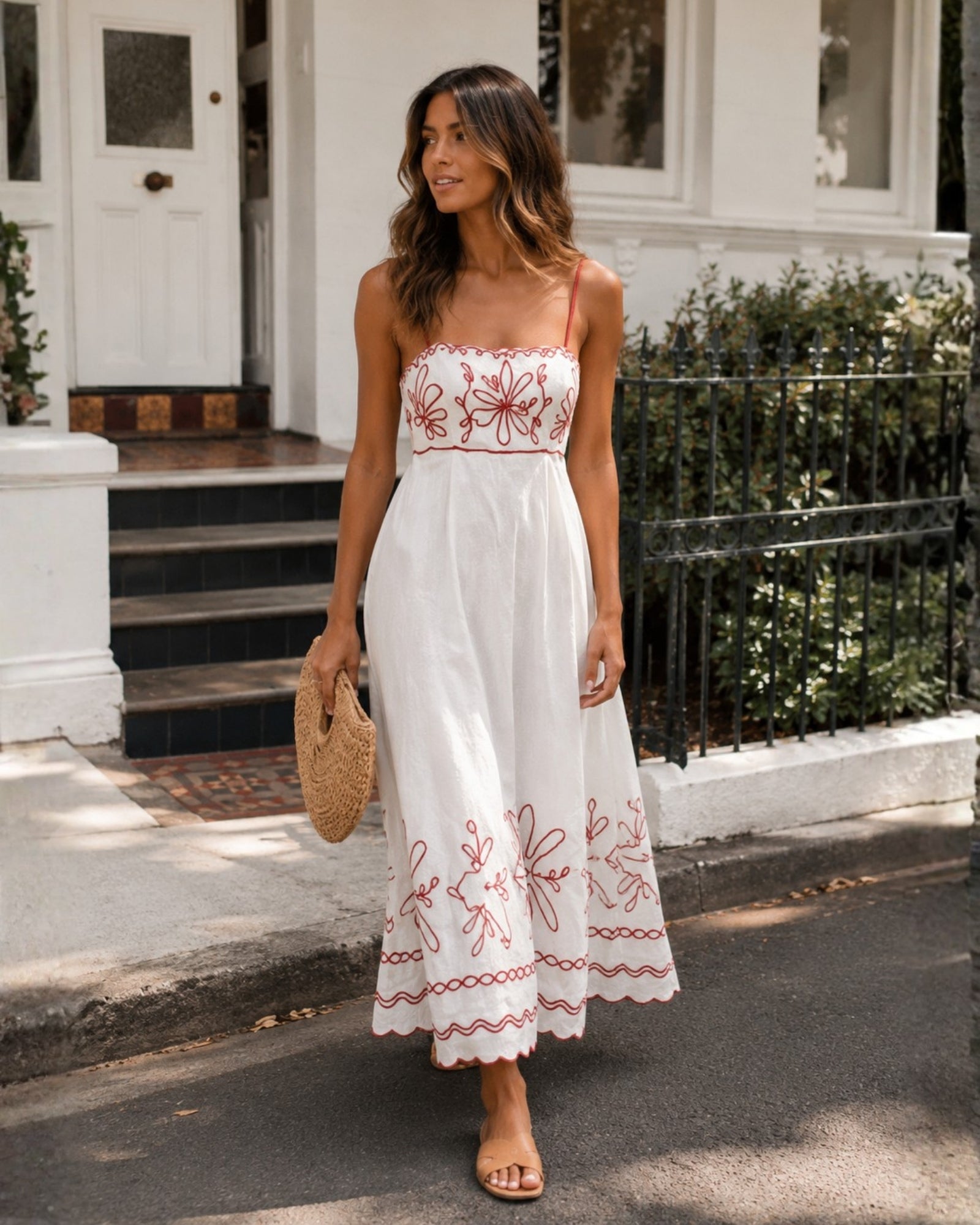 Women's white printed sleeveless midi dress, the Marietta White Print Dress by Esther & Co