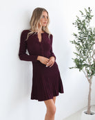 Marifi Knit Dress in Maroon maroon knit midi dress side view