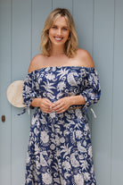 Women's monochrome print off-shoulder crop top with quarter sleeves by Esther & Co