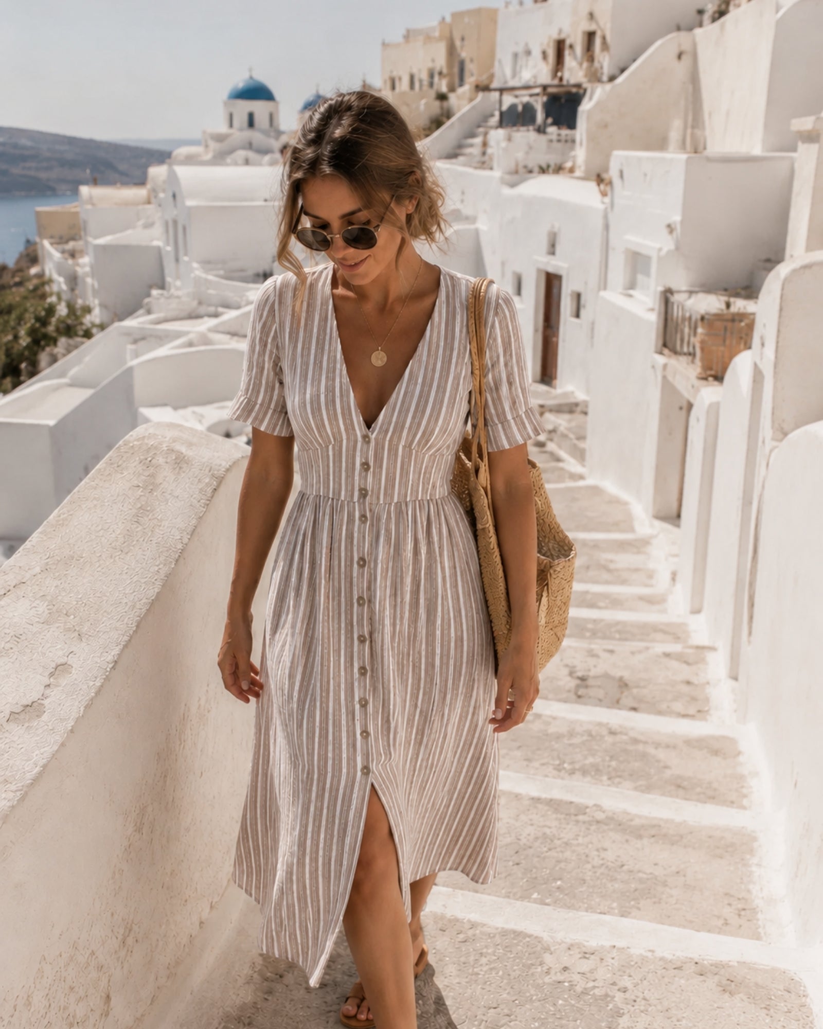 Women's cocoa striped dress, the Mariska Dress in Cocoa Stripe by Esther & Co