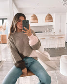 Maxence Knit in Mocha Multi womens mocha multi colour block knit styled outfit