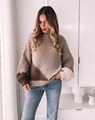 Maxence Knit in Mocha Multi womens colour block knit in mocha multi front view