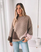 Maxence Knit in Mocha Multi mocha multi geometric waffle knit side view