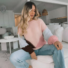 Maxence Knit in Pink Multi womens colour block knit jumper in pink multi front view
