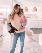Maxence Knit in Pink Multi pink multi colour block waffle knit side view