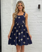 Mckenna navy print dress, side view