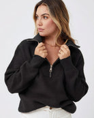 Merete Knit in Black womens high collar knit jumper in black front view