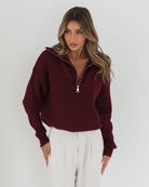 Merete Knit in Bordeaux womens deep bordeaux knit jumper styled look
