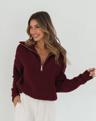 Merete Knit in Bordeaux womens high collar knit jumper in bordeaux front view
