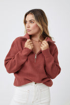 Merete Knit in Brick womens high collar knit jumper in brick front view