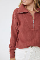 Merete Knit in Brick womens brick high collar knit jumper back view
