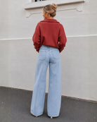 Merete Knit in Brick — women's high collar knit jumper, front view