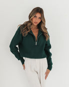 Merete Knit in Dark Green womens dark green knit jumper styled outfit